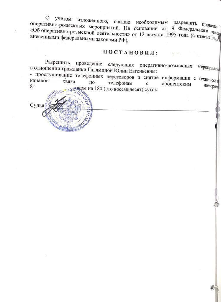 Materials of Yulia Galyamina's criminal case