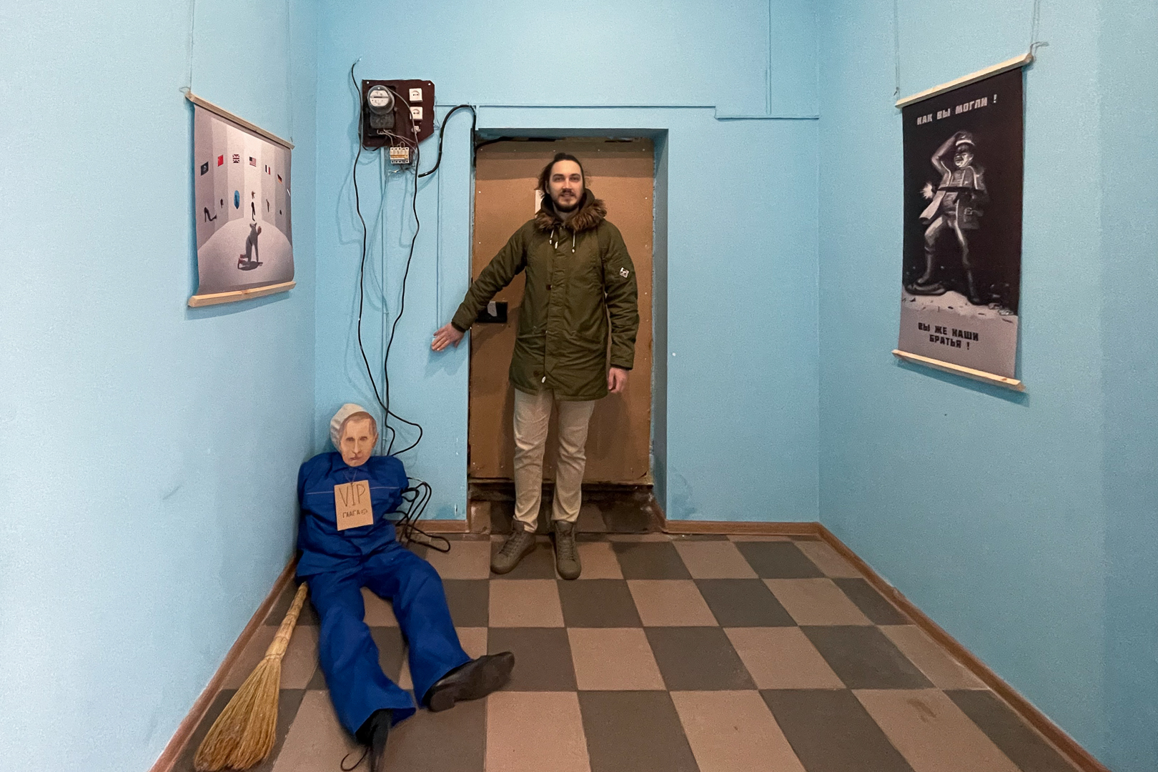 Andrei Semkin at his anti-war exhibition shortly before its opening in April 2023 / Photo from personal archive